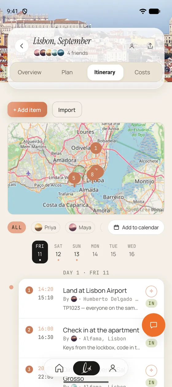 A shared Luvo itinerary